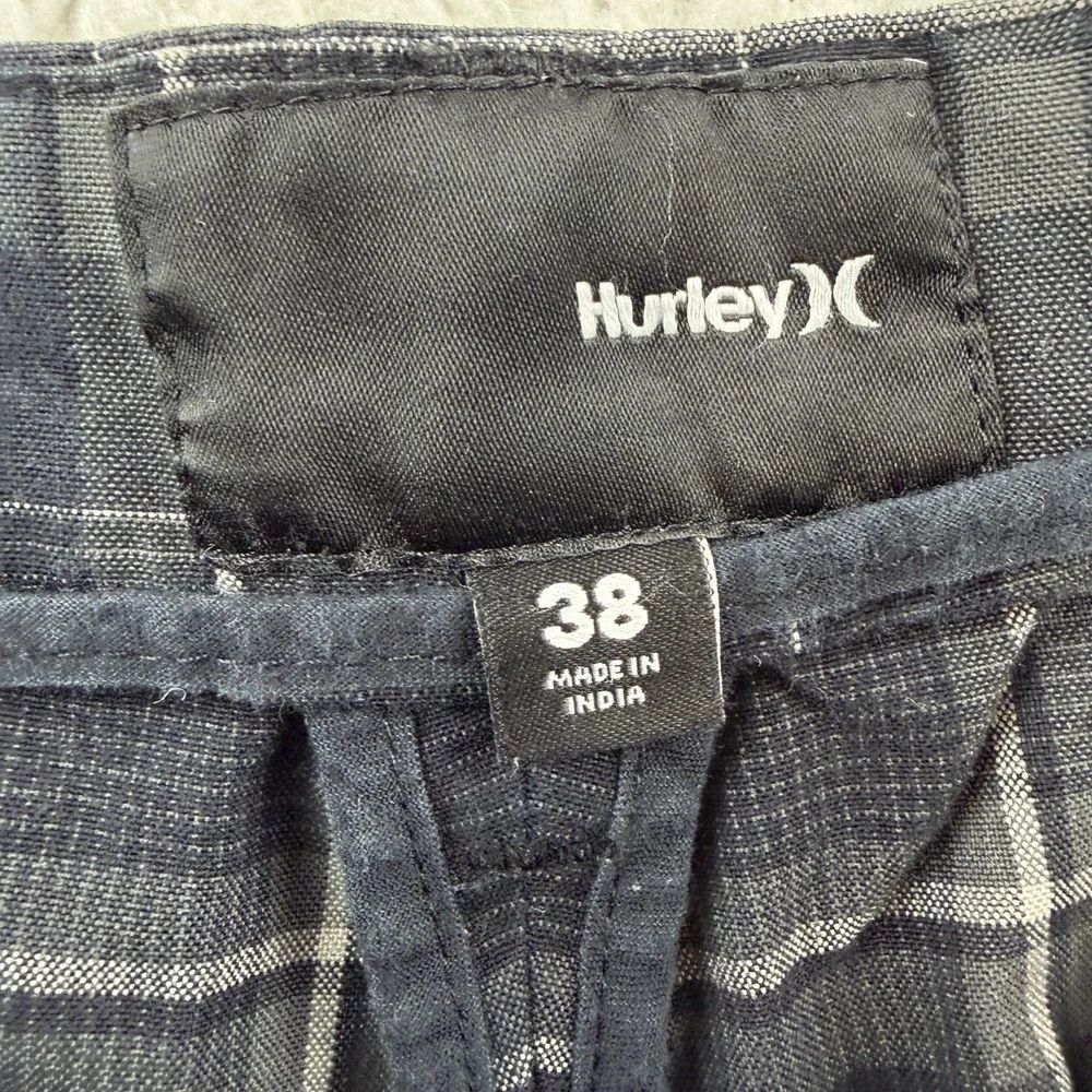 Hurley Shorts Mens 38 Gray Plaid Chino Flat Front‎ 11 Inseam Casual Summer